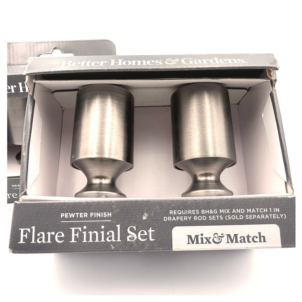 Better Homes & Gardens Flare Finial Set 1 In Pewter Finish 2-Pack Lot of 2 Sets